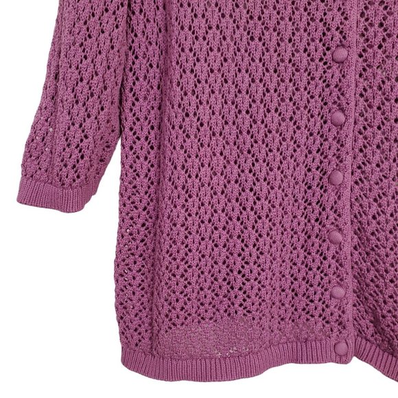 Avenue Size 14 16 Cardigan Open Knit Sweater Layering Purple Cotton 3/4 Sleeve - Picture 5 of 6